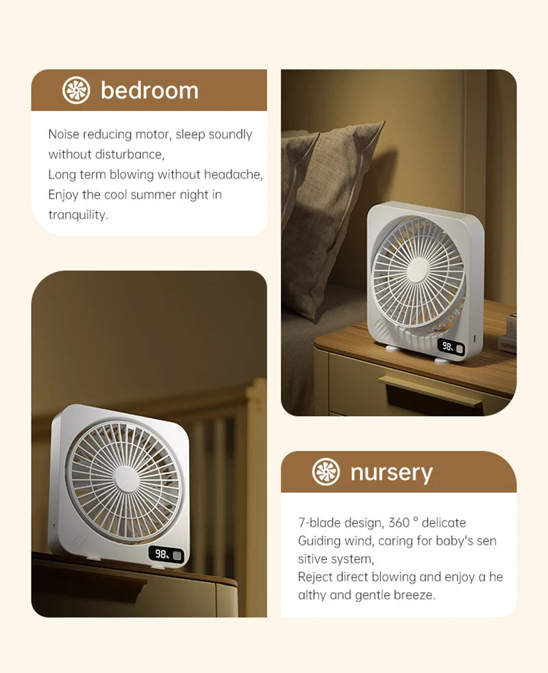 Electric Fan Portable Usb Charging Cycle Electric Fan Table Fan Digital Display 5-speed Desktop Small Fan Office Camping