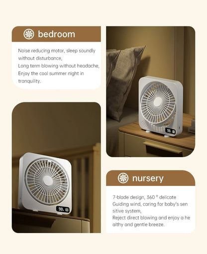 Electric Fan Portable Usb Charging Cycle Electric Fan Table Fan Digital Display 5-speed Desktop Small Fan Office Camping