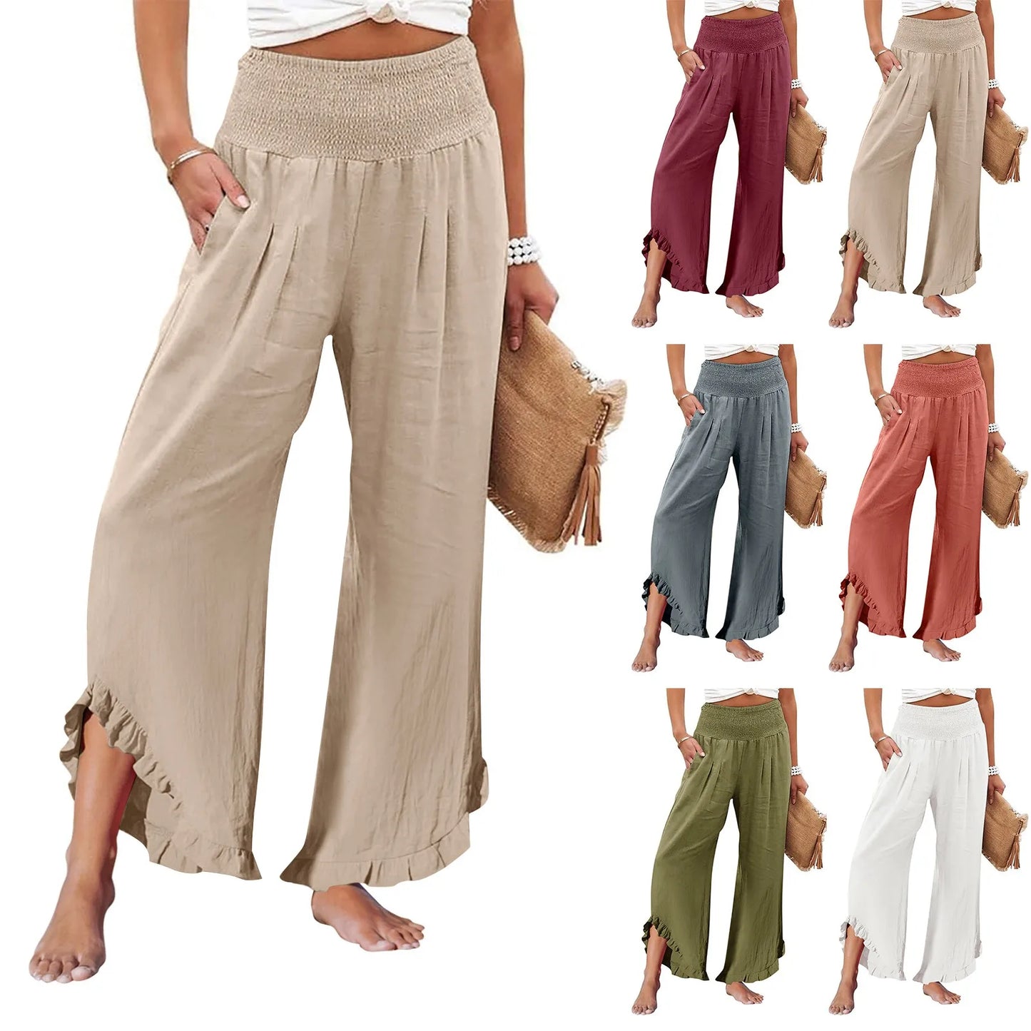 Summer Womens Palazzo Pants Summer Casual Flowy Wide Leg Trousers Beach Travel Vacation Outfits All Match Loose Baggay Pants
