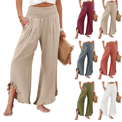 Summer Womens Palazzo Pants Summer Casual Flowy Wide Leg Trousers Beach Travel Vacation Outfits All Match Loose Baggay Pants