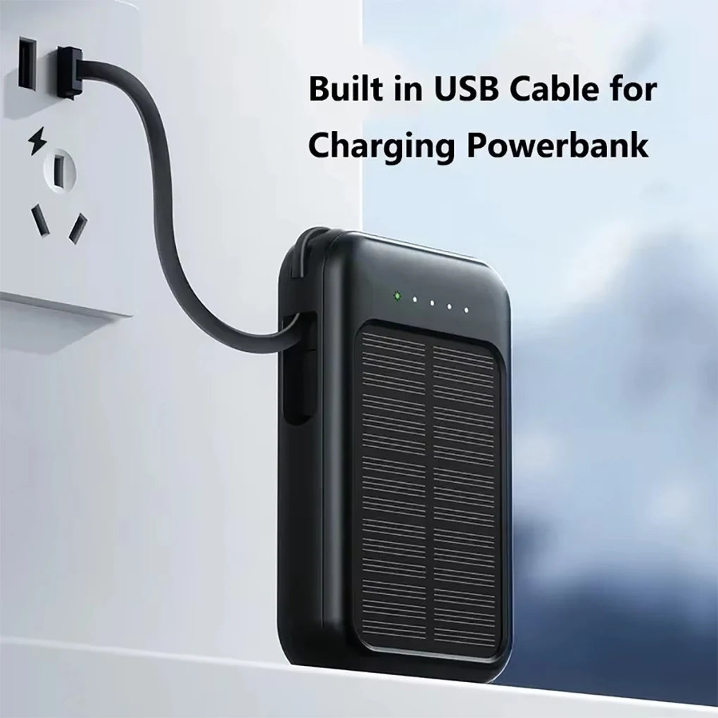 20000mAh High Capacity Solar Power Bank Built 4 Cables Fast Charger 2 USB Ports Portable External Powerbank LED Light Powerbank