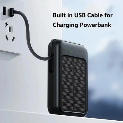 20000mAh High Capacity Solar Power Bank Built 4 Cables Fast Charger 2 USB Ports Portable External Powerbank LED Light Powerbank