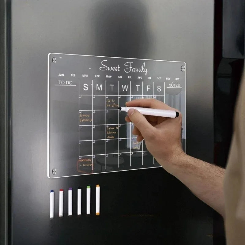 Acrylic Fridge Magnetic Blackboard Weekly Daily Calendar Memo Refrigerator Magnetic Clear Planner Dry Erase Message Board List