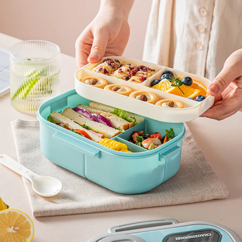 Portable Lunch Box Compartment Wheat Straw Bento Carrying Handle Box Reusable Tableware Containers Meal Snack Food Containers