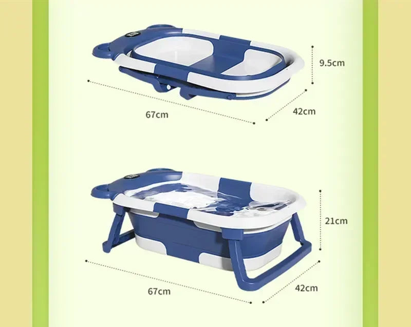 Foldable Baby Bathtub with Temperature Sensor for Newborn Toddlers Children Bathing Sit Lie Down Shower Tray Home Travel Tub