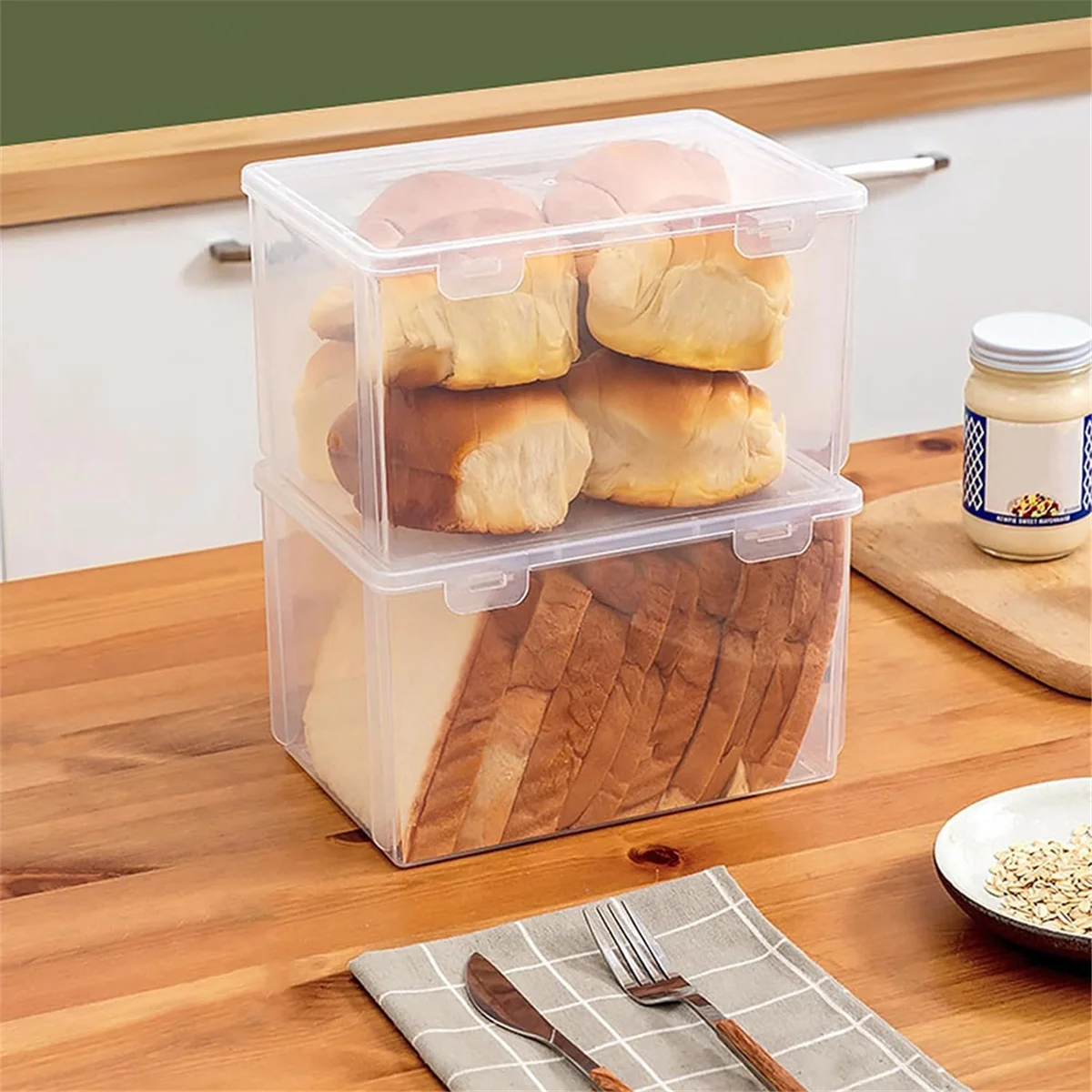 Airtight Bread Storage Containers Bread Box Plastic Reusable Loaf Cake Clear Bread Dispenser Freshest Bread Bin