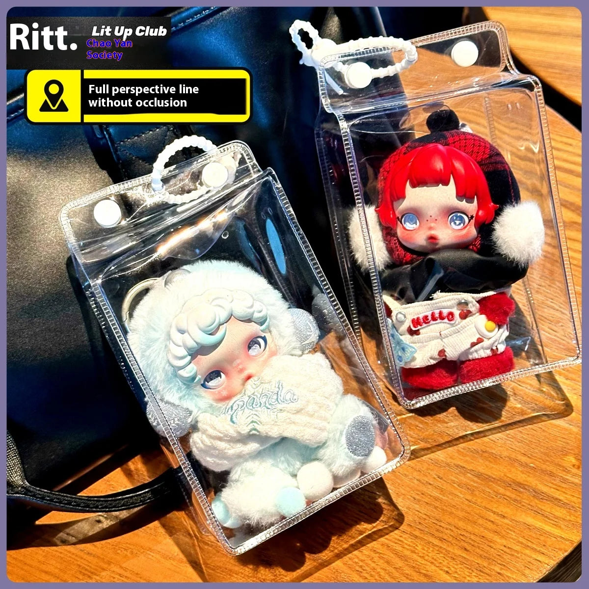 Labubu Fully Transparent Square Walking Bag Labubu Sitting Posture Protective Cover Labubu Protective Cover Display Bag Fashion