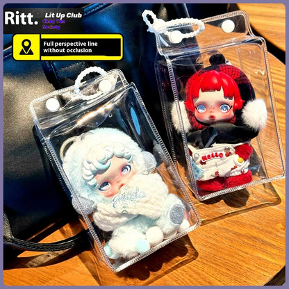 Labubu Fully Transparent Square Walking Bag Labubu Sitting Posture Protective Cover Labubu Protective Cover Display Bag Fashion