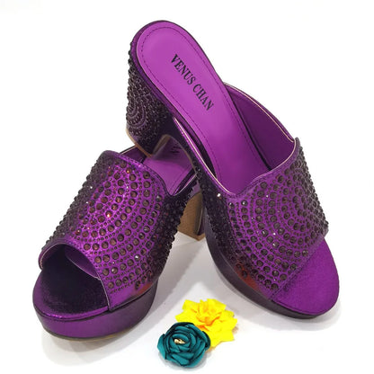 Purple Color Wedding Shoes Woman Open Toe Ladies Sandals Shoes Party Wedding Shoes Decorated with Rhinestone New Arrival Shoes