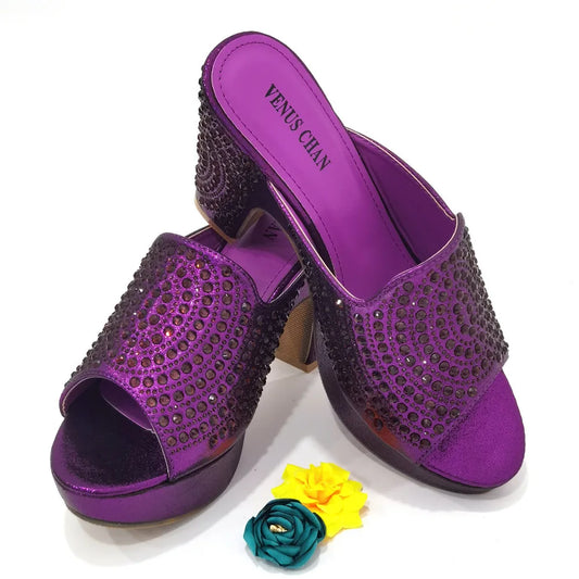 Purple Color Wedding Shoes Woman Open Toe Ladies Sandals Shoes Party Wedding Shoes Decorated with Rhinestone New Arrival Shoes