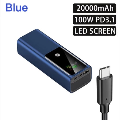 20000mAh 100W Large Capacity Power Bank Bidirectional Fast Charging Portable Powerbank Laptop External Spare Battery for Macbook