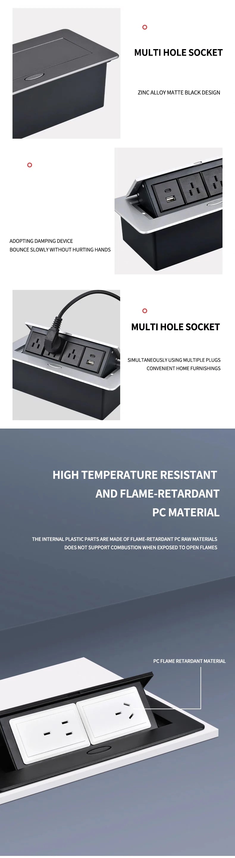Multifunctional Slow-Rise Pop-Up Socket with USB/HDMI - Aluminum Alloy Embedded Conference Desk Socket