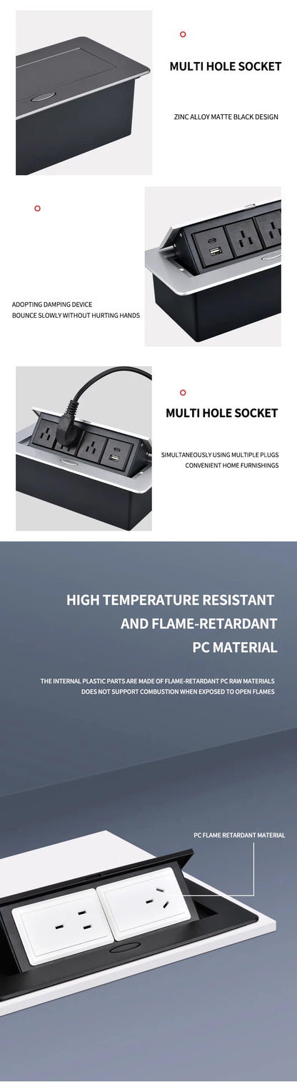 Multifunctional Slow-Rise Pop-Up Socket with USB/HDMI - Aluminum Alloy Embedded Conference Desk Socket