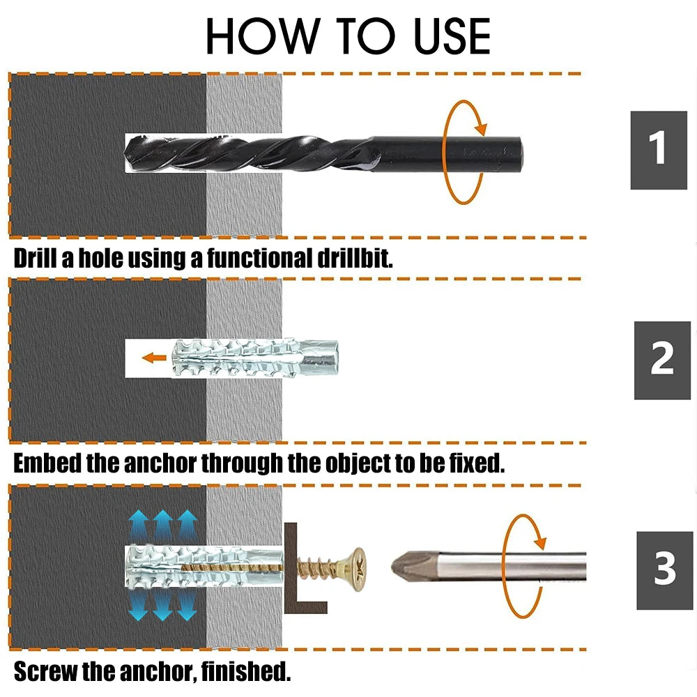 Serrated Steel Wall Anchors Metal Expansion Tube Pipe Self Tapping Screw Drilling Plug for Concrete Wall Fasteners Bolt Anchors