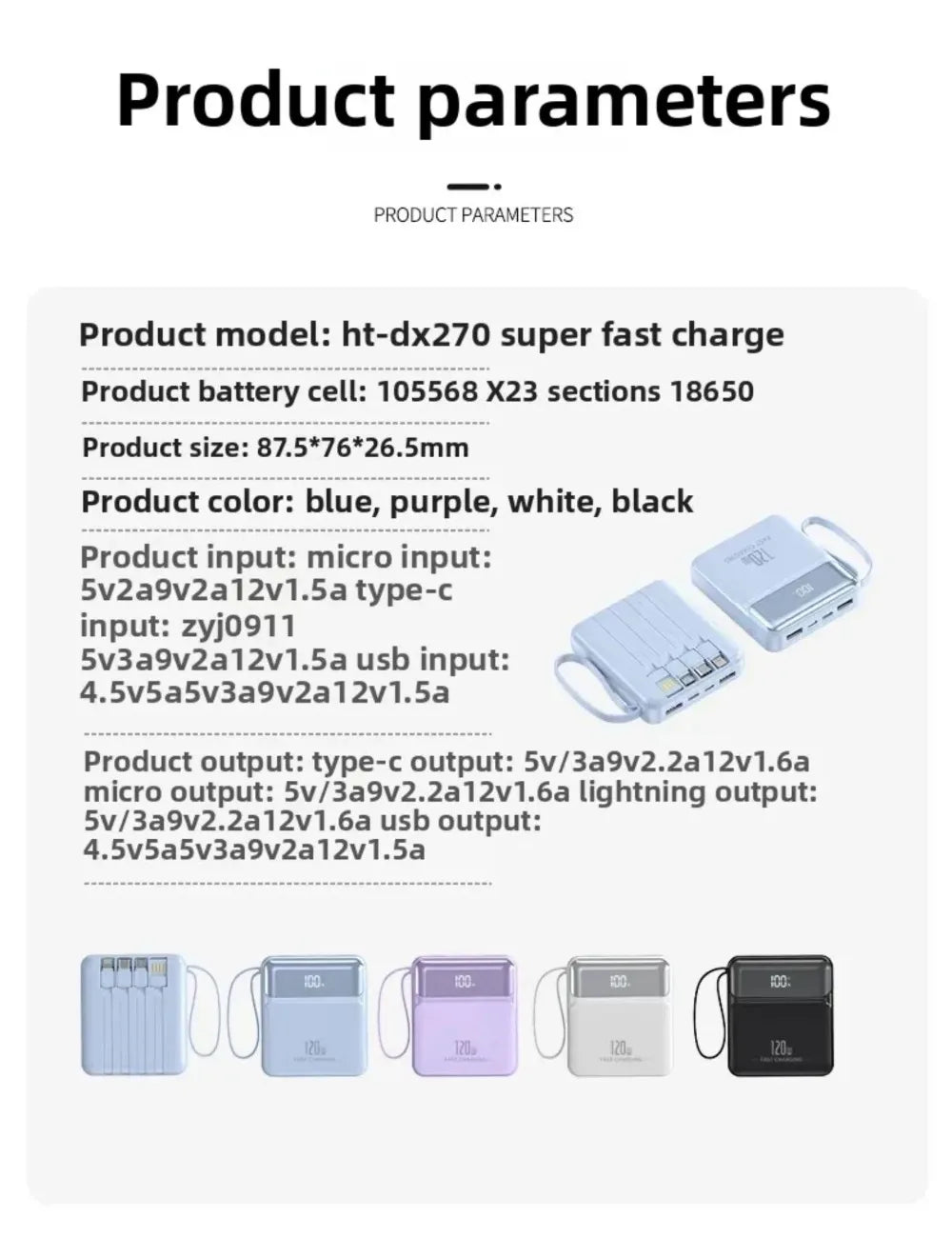 A Brand-new 120W Three-in-one 20,000mah Super Fast Power Bank with Large Capacity, Built-in Cable and Digital Display Powerbank