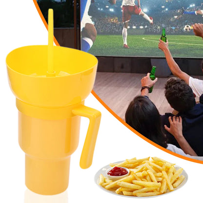 1000ml Snack Bowl Drink Cup with Straw 2 In 1 Stadium Tumbler Splash Proof Leakproof Popcorn Beverage Cup for Cinema Travel