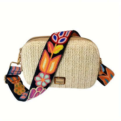 1pc Adjustable Crochet Flower Guitar Strap For Handbags Colorful Crossbody Shoulder Replacement Strap Artisan  Purse Accessory