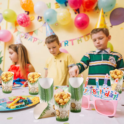 30PCS Jungle Animal Disposable Kraft Paper Slant Snack Cups Kraft Paper Slant Cups Snack Baking Cakes French Fries Containers