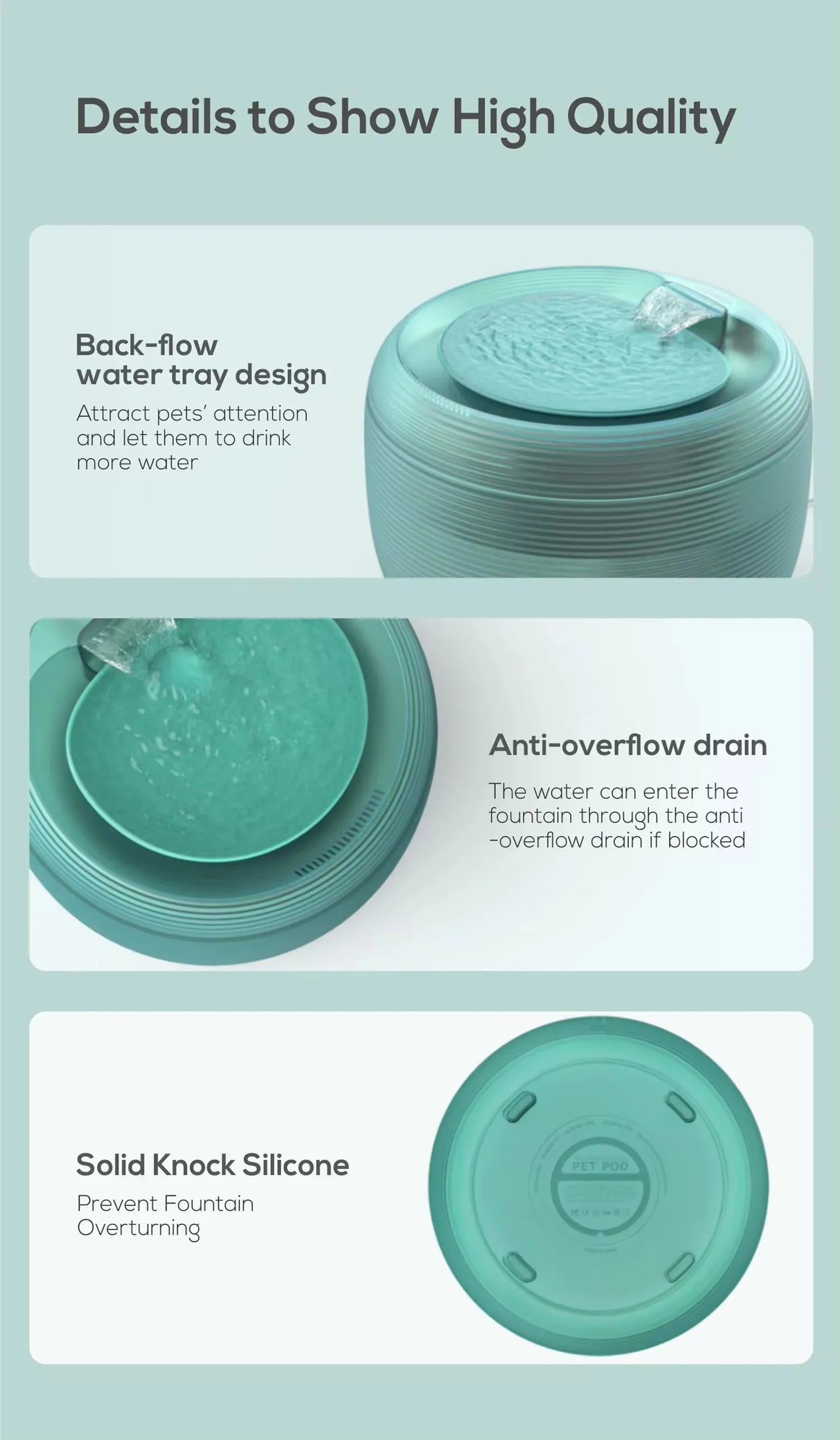 2.5L Extremely Quiet Cat Water Dispenser Pet Water Fountain for Cats and Dogs Built-in LED Light