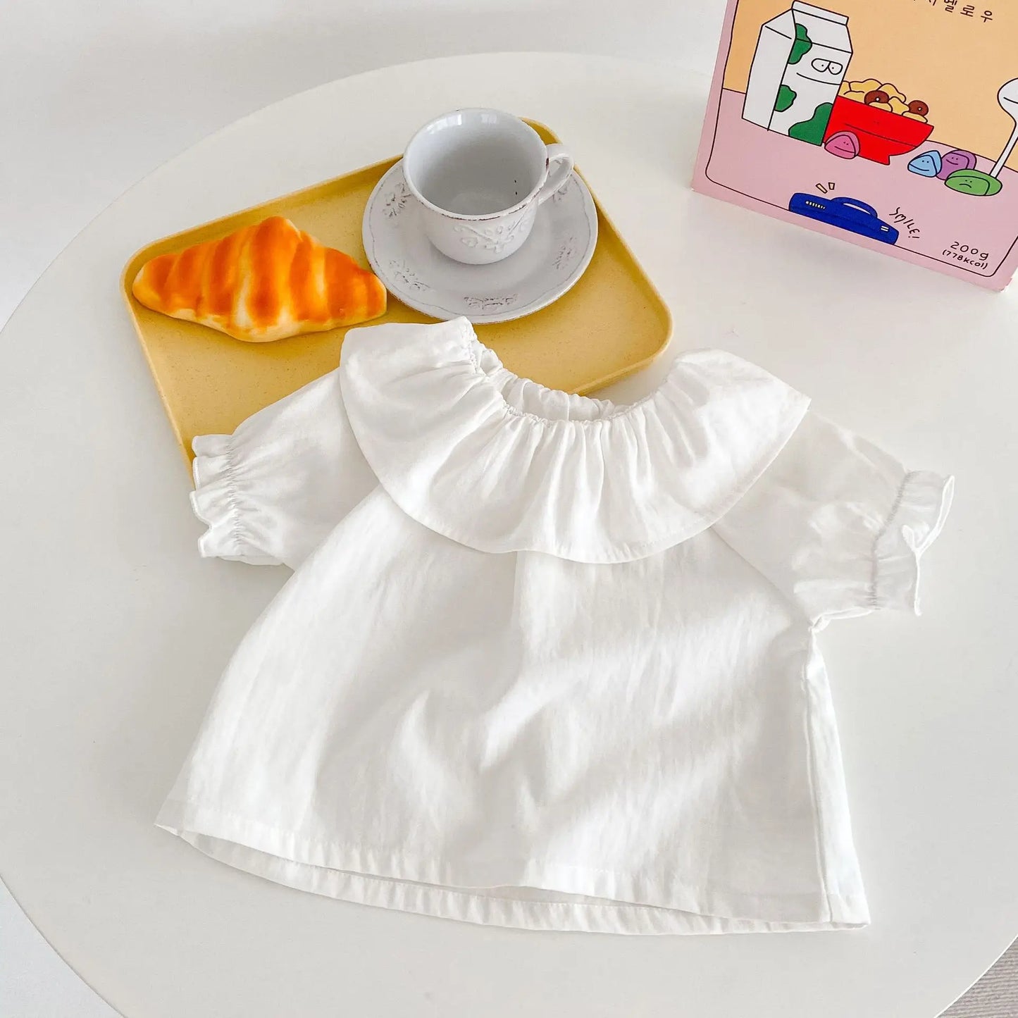 Baby T-Shirt, New Summer Trend For Boys And Girls, Versatile Ruffle Collar Short Sleeved Shirt, Top White Versatile Style