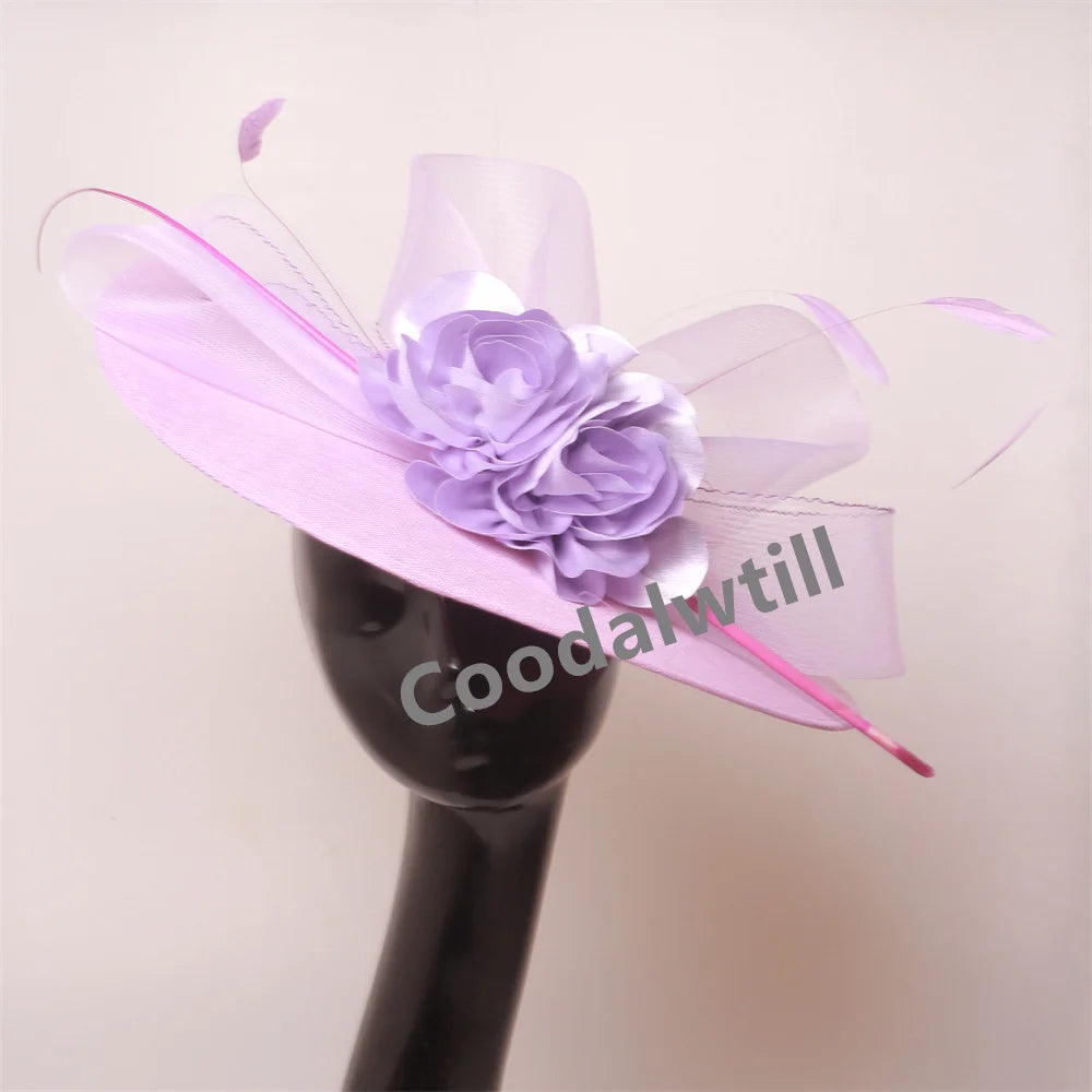 Elegant Women Church Derby Big Fascinator Hat Formal Dress Church Headpiece Bride Femme Marriage Chapeau Cap Flower Millinery
