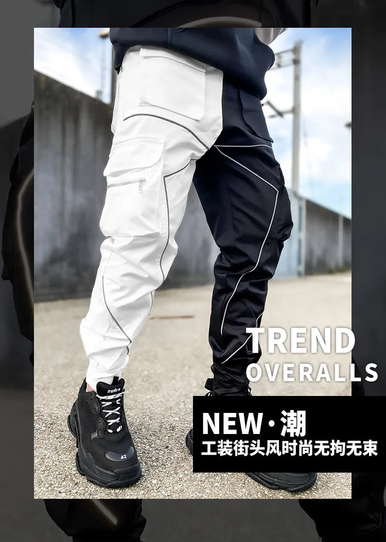 New 2025 Men‘s Casual Cargo Pants Loose Fashion Striped Multi Pocket Sports Fitness Hip Hop Jogger Trousers Male Cargo Pants