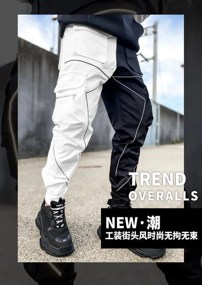 New 2025 Men‘s Casual Cargo Pants Loose Fashion Striped Multi Pocket Sports Fitness Hip Hop Jogger Trousers Male Cargo Pants
