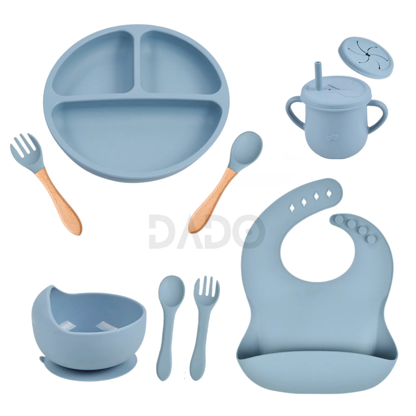 Customized Baby Silicone Feeding Set with Suction Cup Personalized Name Dish Divided Plate Bowl Spoon Cute Kid Eating Tableware