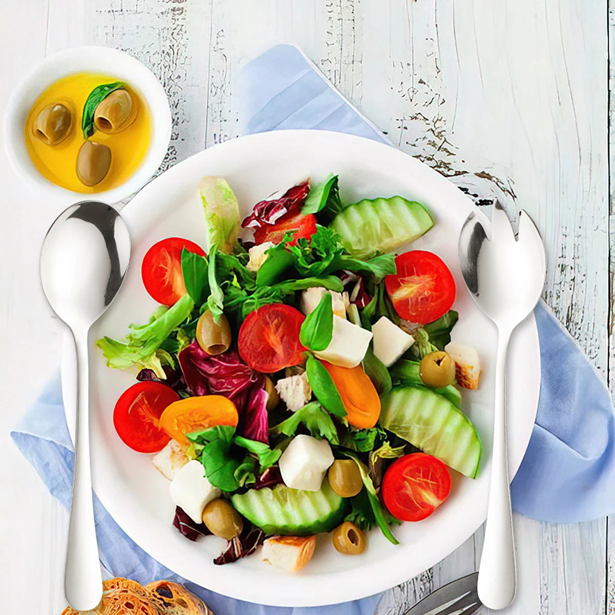 6 Pieces Salad Cutlery Set Stainless Steel Salad Spoon Fork Gold Salad Server European Style Kitchen Tool Accessories