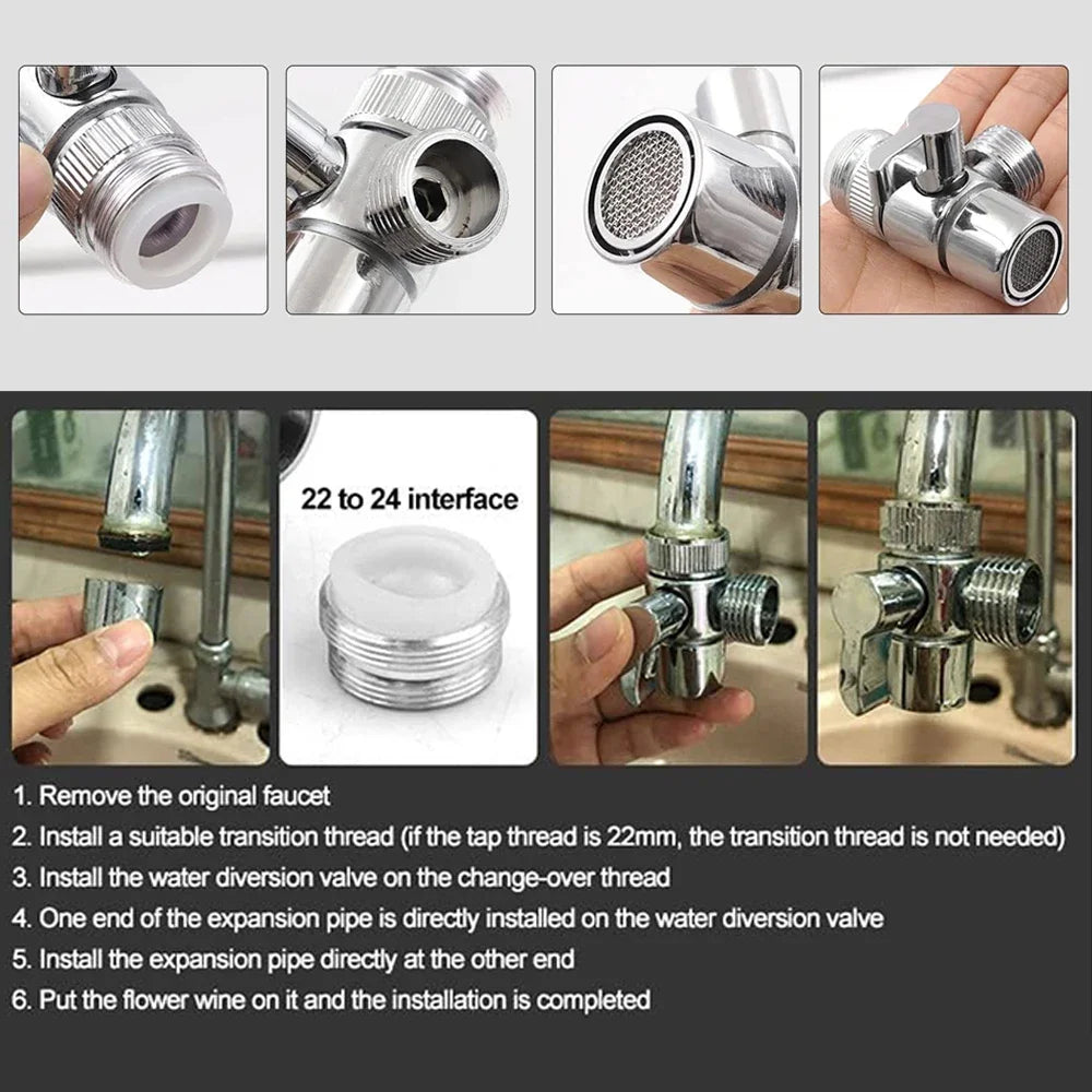 Universal Faucet Adapter Splitter Diverter Valve Water Tap Connector for Kitchen Sink Shower Bathroom Toilet Accessories
