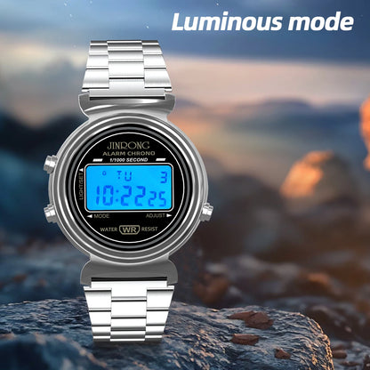 Fashionable men's and women's digital watches, waterproof 30M, stainless steel strap, LED backlight, date and week display