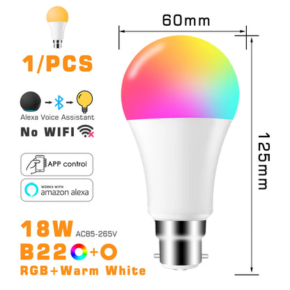 LED Smart Light Bulb, Color Changing Alexa Light, RGB Smart Lamp That Work With Alexa, E27 B22 Base,16 Million Colors,Dimmable