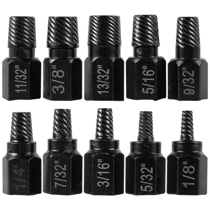 10Pcs Screw Extractor Kit Alloy Steel Damaged Screw Remover Metal Set Easy Out Drill Bits Bolt Stud Multi-Spline Screw Extractor