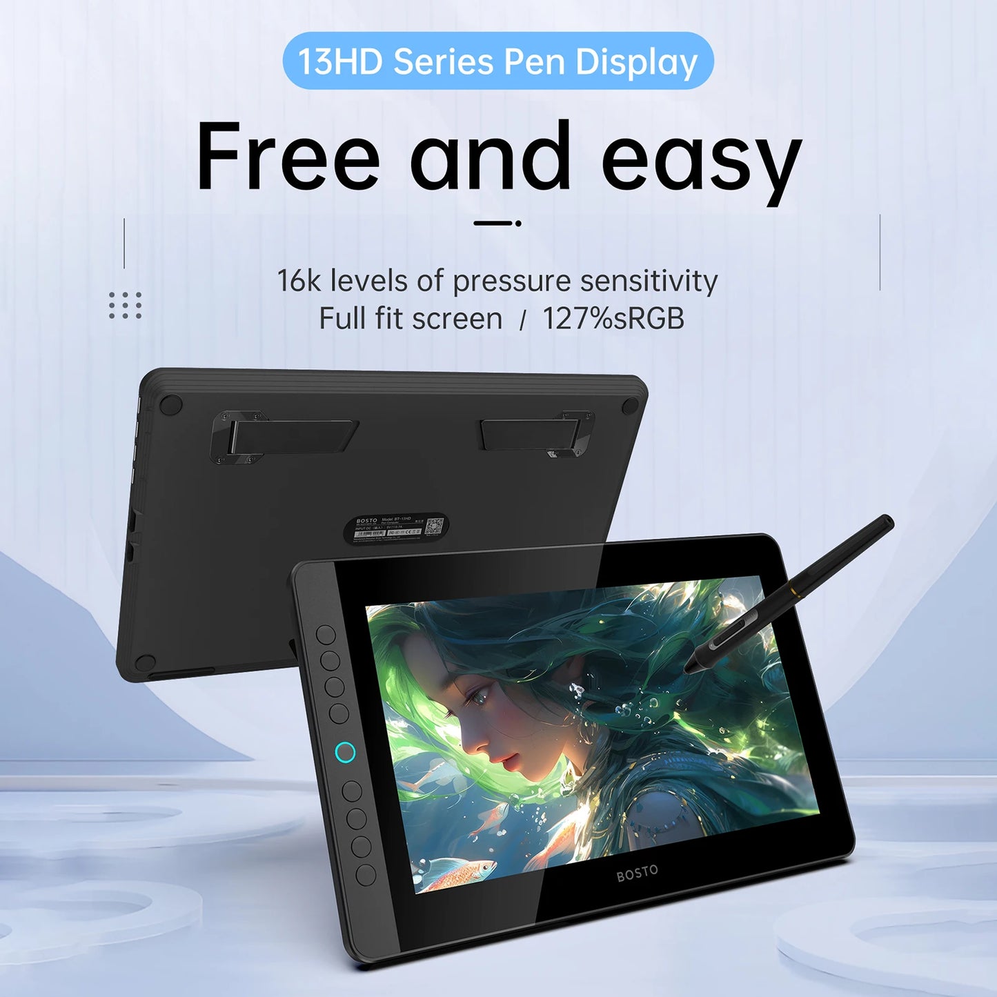 BOSTO BT-13HDK Portable Graphics Drawing Tablet 13.3 Inch H-IPS LED Screen Display Anti-glare Digital Art Drawing Pad