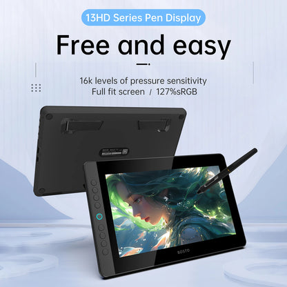 BOSTO BT-13HDK Portable Graphics Drawing Tablet 13.3 Inch H-IPS LED Screen Display Anti-glare Digital Art Drawing Pad
