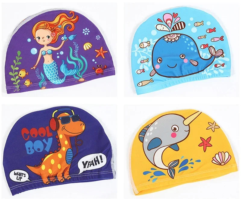 10pcs Children's Swimming Caps Elastic Fabrics Swimming Pools Water Sports Boys' and Girls' Swimming Caps Boys' Swimming Caps