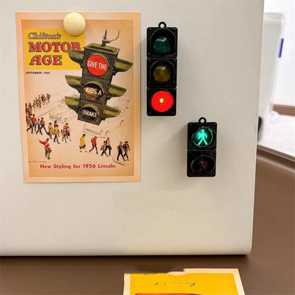 Miniature Simulation Traffic Light Fridge Magnet - Creative Home Decor Refrigerator Door Sticker With Lighting Feature