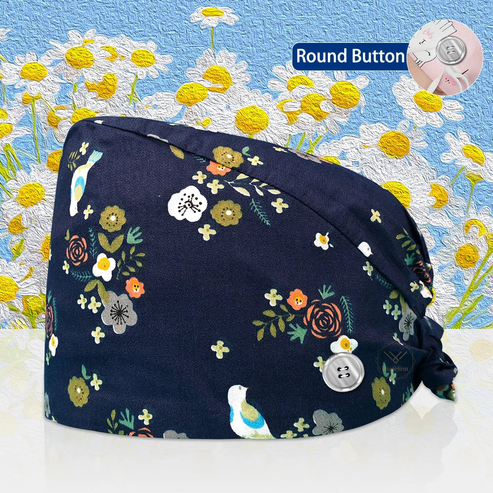 Cotton Lab Work Scrubs Caps Flower Printing Medical Scrubs Women Surgical Caps Health Service Caps Operator Hats Nursing Hats