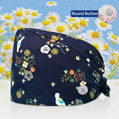 Cotton Lab Work Scrubs Caps Flower Printing Medical Scrubs Women Surgical Caps Health Service Caps Operator Hats Nursing Hats