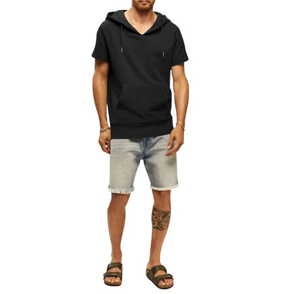 2024 Amazon New Men's Athleisure European and American Hooded Loose Short Sleeves