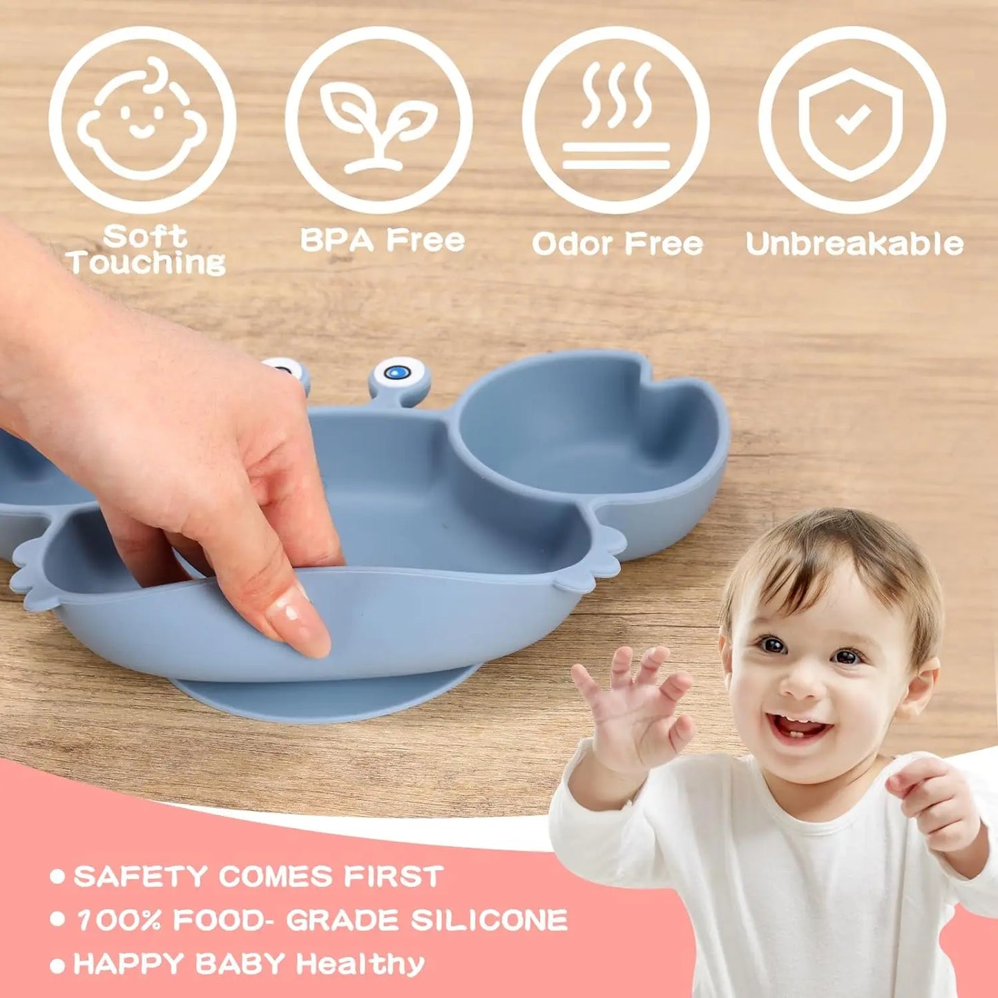 Customized Baby Silicone Feeding Set with Suction Cup Personalized Name Dish Divided Plate Bowl Spoon Cute Kid Eating Tableware