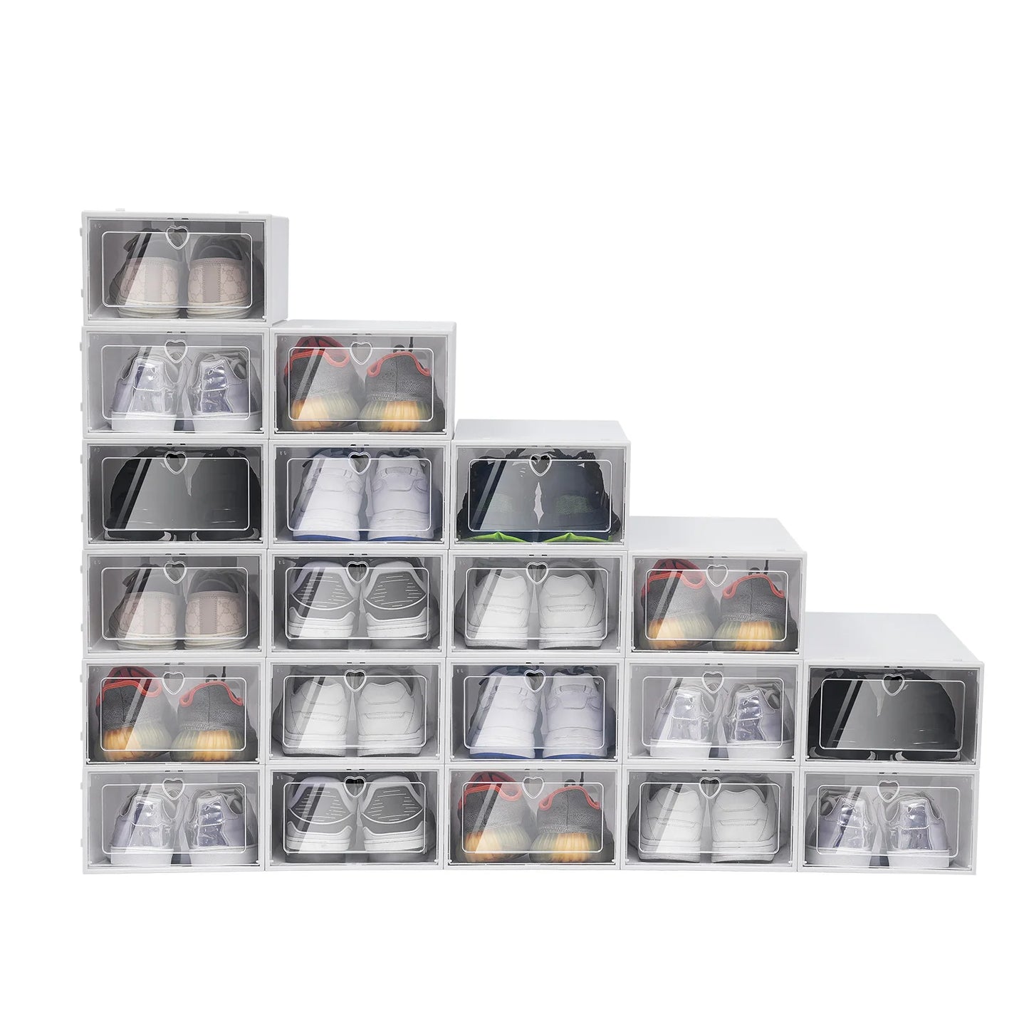 20Pcs Foldable Shoe Organizers Clear Plastic Sneaker Shoe Display Case with Lid White Shoe Box