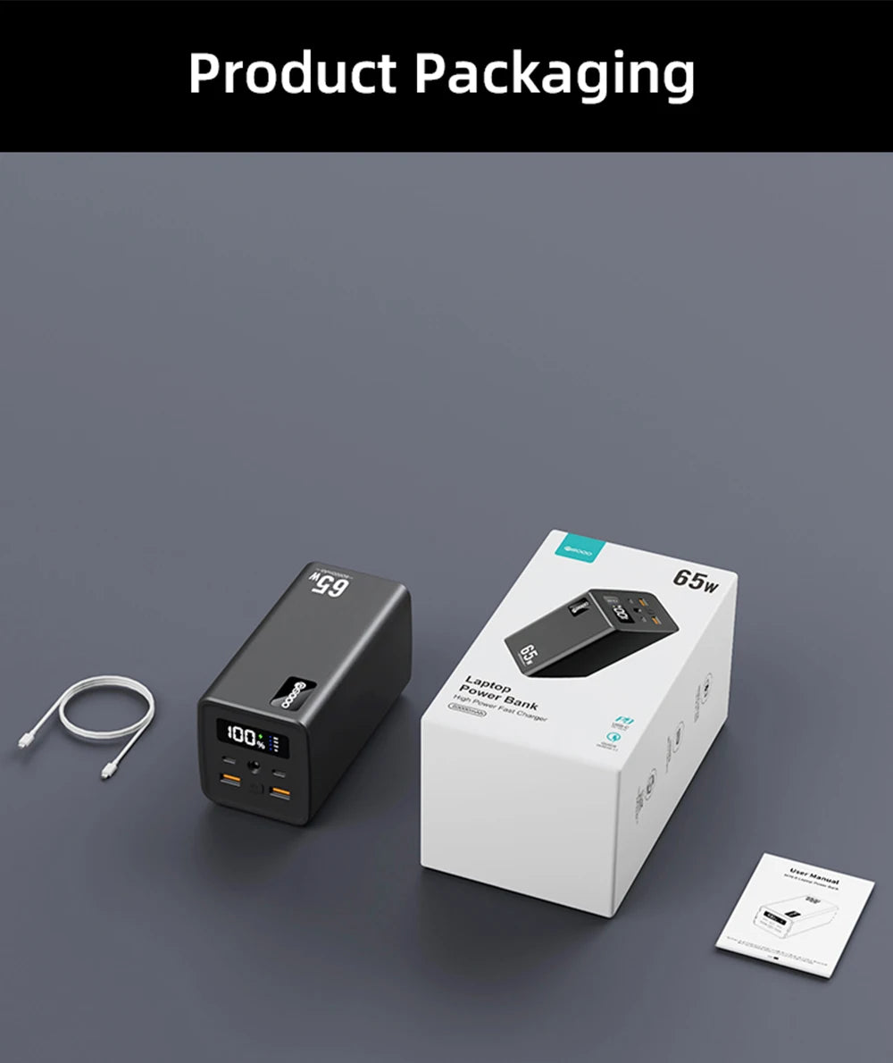 PSOOO 65W Power Bank 100000mAh Super Fast Charging Powerbank Portable External Battery Charger for Laptop iphone Xiaomi Huawei