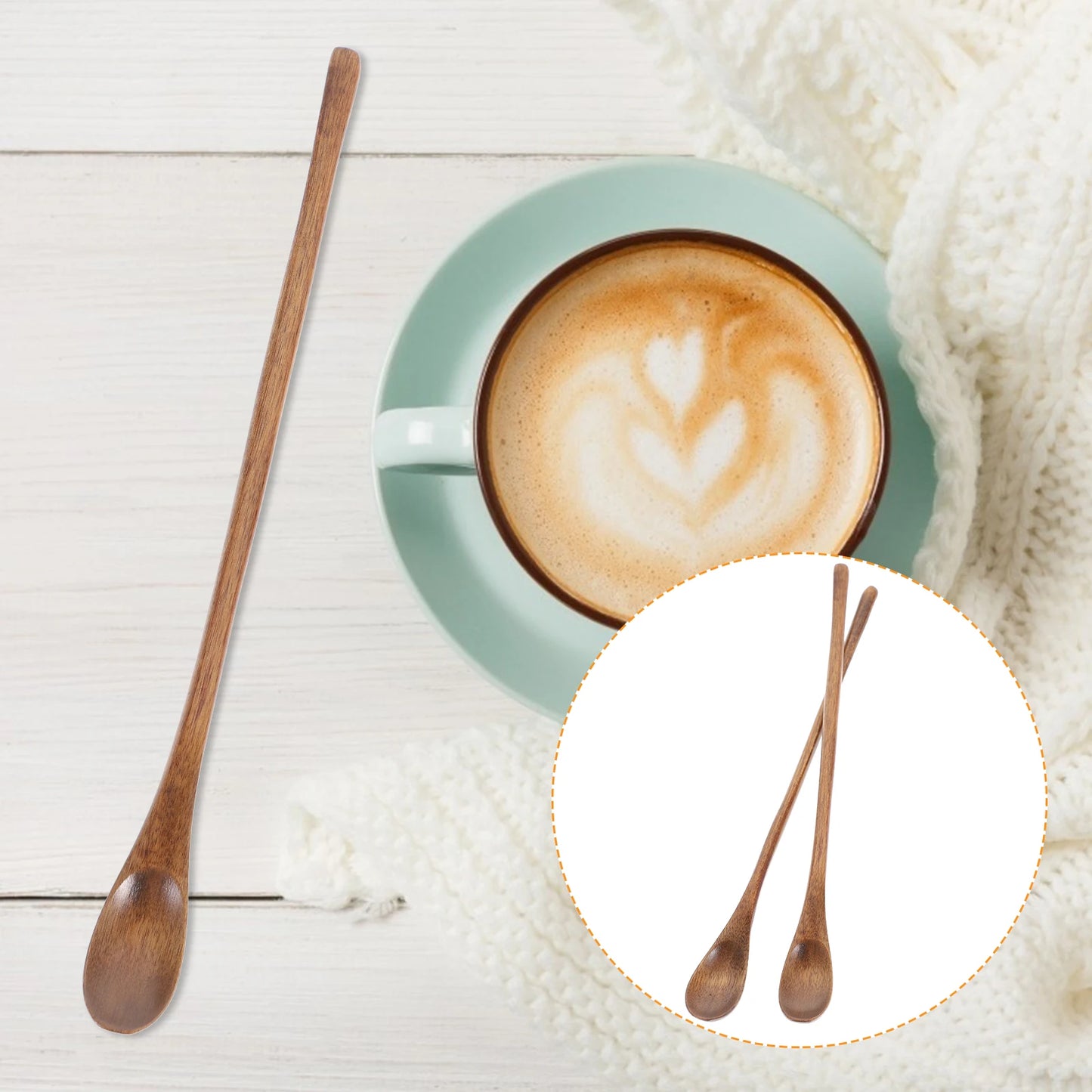 2PCS Coffee Spoon Long Handle Coffee Spoon Japanese Stirring Small Wooden Spoon Retro Honey Spoon Nanmu Small Soup Spoon