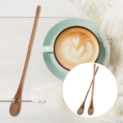 2PCS Coffee Spoon Long Handle Coffee Spoon Japanese Stirring Small Wooden Spoon Retro Honey Spoon Nanmu Small Soup Spoon