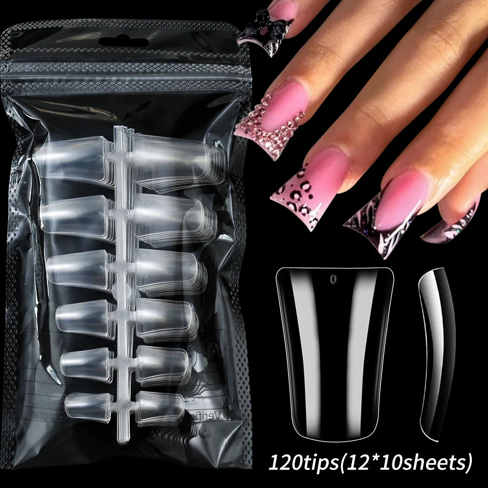 120pcs Pink French Tip Press-On Nails Medium Length Square Shape With Glossy Finish False Nails Full Cover Pre-Shaped Fake Nails