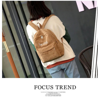 Personalized Corduroy Black Navy Khaki Gary Student Backpack Embroidered Custom Large Capacity Schoolbag for Student and Adult