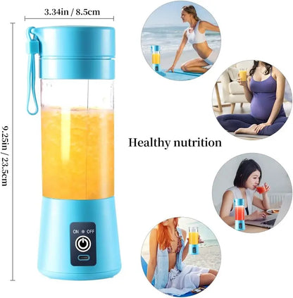 Portable Electric USB Juicer Blender Cup - Mini Blender for Shakes, Smoothies & Juice - 380ml, Six Blades - Blue