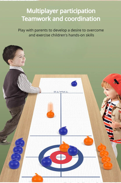 Family Fun Board Games for Kids & Adults: Tabletop Curling Game with 8 Rollers & Shuffleboard Pucks!