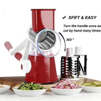 3in1 Vegetable Slicer Multifunctional Rotary Handheld Grater with 3 Sharp Rollers Vegetable Slicer Cheese Shredder Kitchen Tools